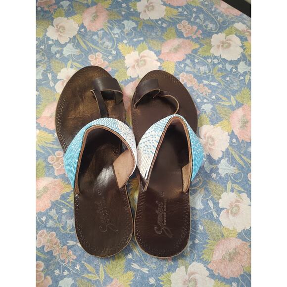 Anthropologie Seeded Hand Sewn Beaded Sandals Size 8 - Picture 10 of 12